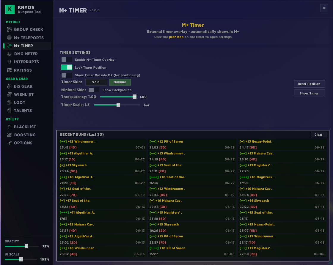 M+ timer and run history